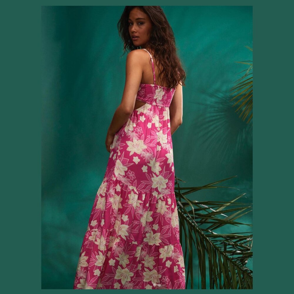 Roxy Hot Tropics Pink Floral Maxi Dress | Size M